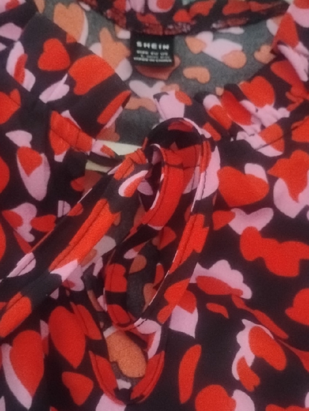 Shein Red Pink Heart Romantic Empire Mini Dress Sz L Worn 1X